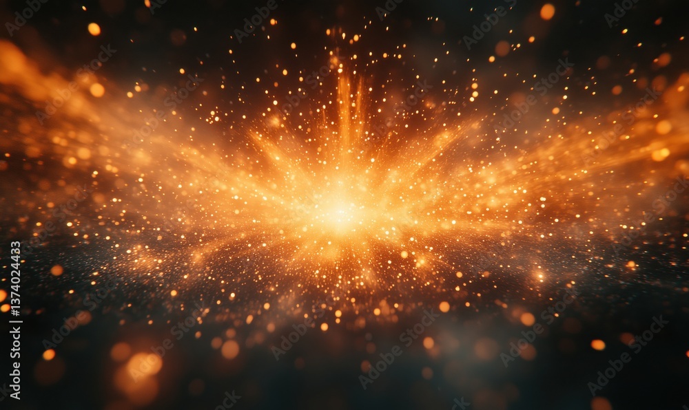 Poster cosmic explosion of golden particles creating a stunning visual effect in space