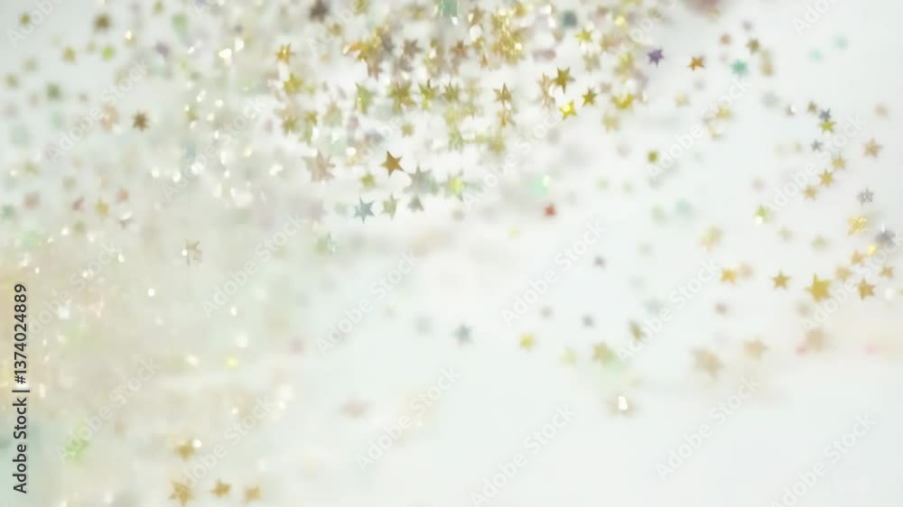 Poster a white background with a lot of stars. the stars are in different colors and sizes. the stars are s