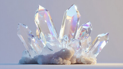 Clear quartz crystal cluster catching the light