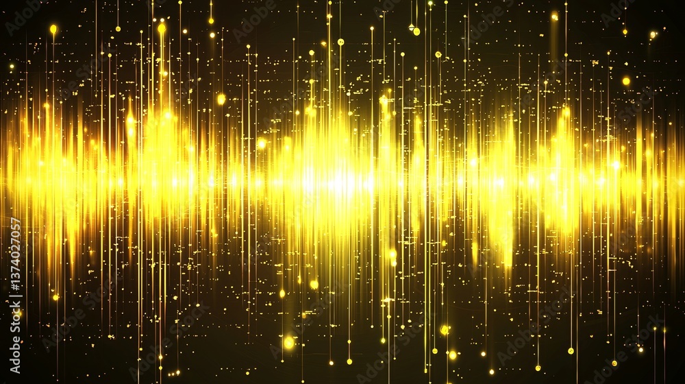 Poster a futuristic yellow abstract background featuring glowing neon light tubes from astera on a black ba