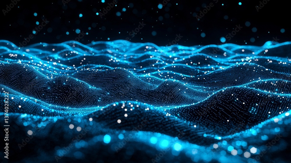Poster the concept of big data vizualisation is represented as a futuristic network of particles with a hig