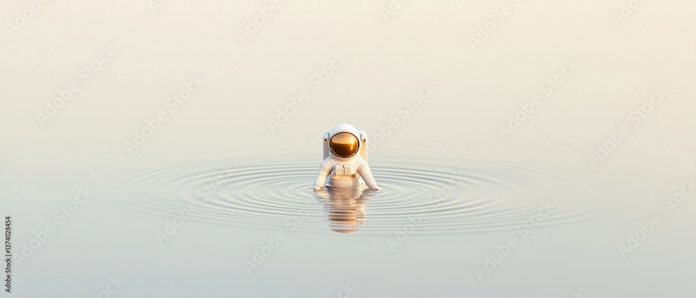 Poster astronaut floating in a body of water. the astronaut is wearing a white suit with a helmet and is fa