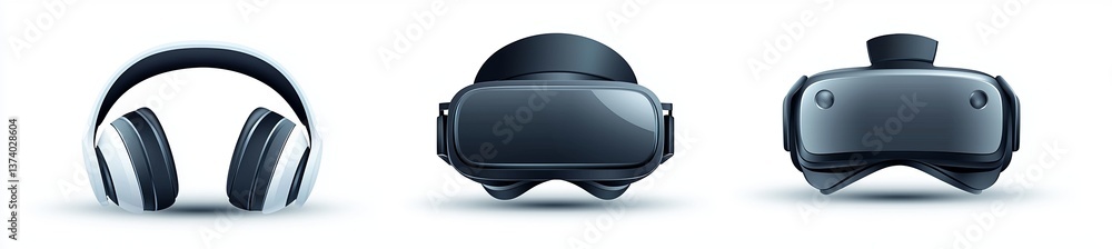 Aufkleber in 3d rendering, a graphic source showcases white vr cameras from multiple angles and realistic vr g