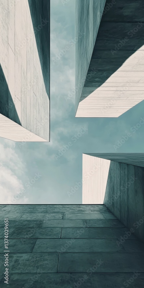 Poster geometric harmony: captivating architectural composition, showcasing a minimalist building design, w