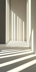 Obraz premium Shadow Play in Architecture: An architectural perspective that highlights the geometric interplay of shadows and light within a modern, minimalist interior.