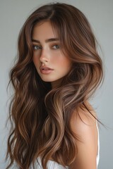 Naklejka premium Portrait of a young woman with wavy hair