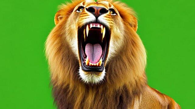 Lion's Roar: A powerful image of a majestic lion roaring, showcasing its impressive teeth and mane, set against a vibrant backdrop, capturing raw emotion and commanding presence.