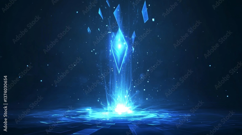 Canvas Prints abstract blue background with geometric shapes and a glowing light effect for a technology concept v