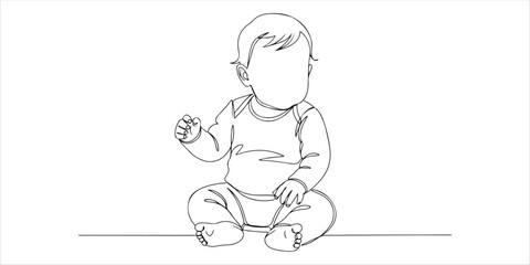 baby sitting on floor continuous single line art drawing sketch on white background