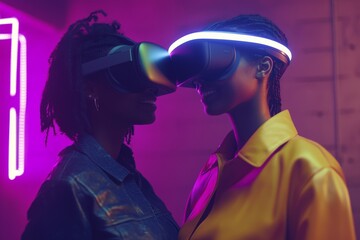 A diverse group of millennials, comprising both males and females from various ethnicities, are seen wearing VR goggles as they test a metaverse meeting system, exhibiting cheerful and smiling