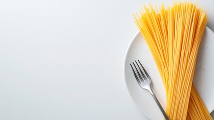 This image features an artistic arrangement of dry pasta on a plate, emphasizing simplicity in design and anticipation for a delicious homemade meal.