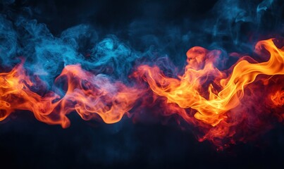 Fototapeta premium Vibrant Flames and Smoke in Blue and Orange Colors for Dynamic Visual Effects