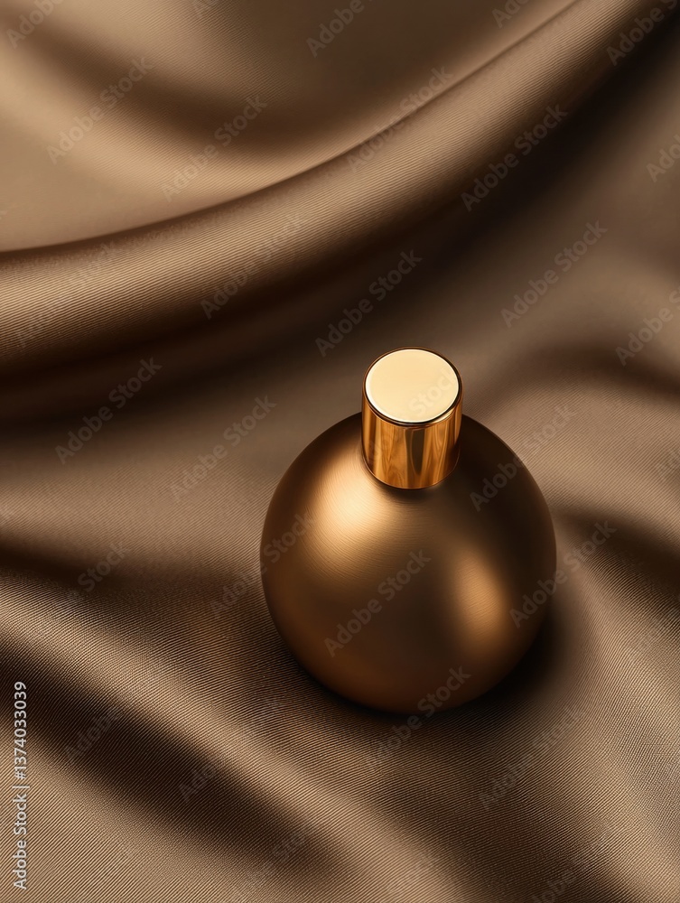 Poster close-up of a small, round, metallic object with a golden cap on top. the object appears to be made 