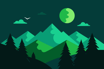 vector illustration of mountain landscape with trees