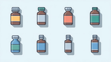 Set of various medicine bottles in a flat design style