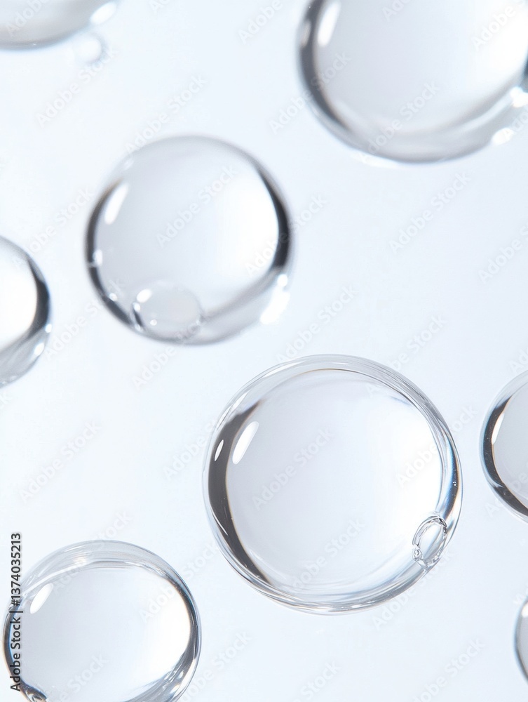 Aufkleber group of multiple transparent spheres floating on a white surface. the spheres are of different size