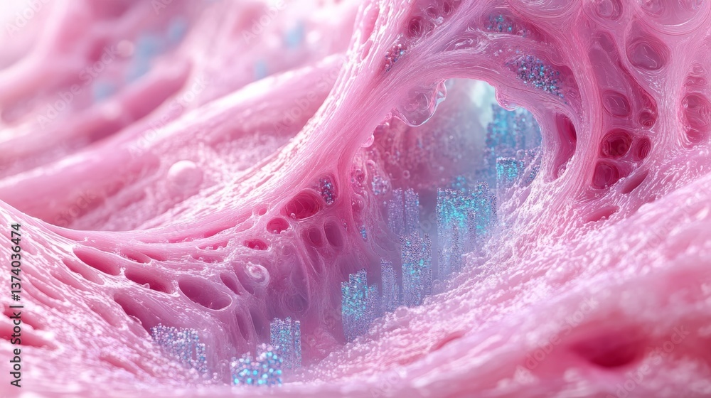 Fototapete a detailed abstract rendering of an organic structure, featuring soft pink textures with hints of bl