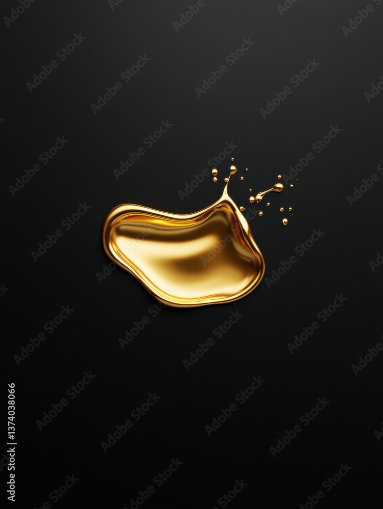 Poster 3d rendering of a golden liquid splash on a black background. the liquid appears to be smooth and sh