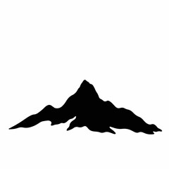 Silhouette of snowy mountain peak on white background, travel concept