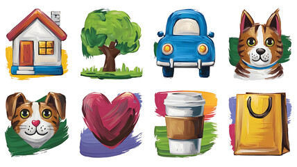 Cute hand-painted icons for a children's book or app