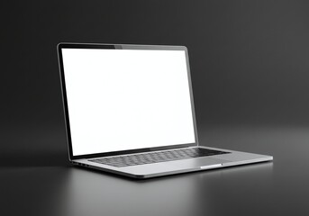 Sleek Laptop Display: A modern laptop sits open, its screen radiating brightness against the dark surface. The image is crafted to captivate with its minimalist aesthetic.