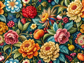 Classic Botanical Fabric Print: Elegant Floral Pattern for Textile Design