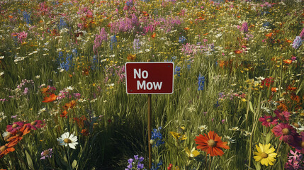 No Mow Sign in Wildflower Meadow