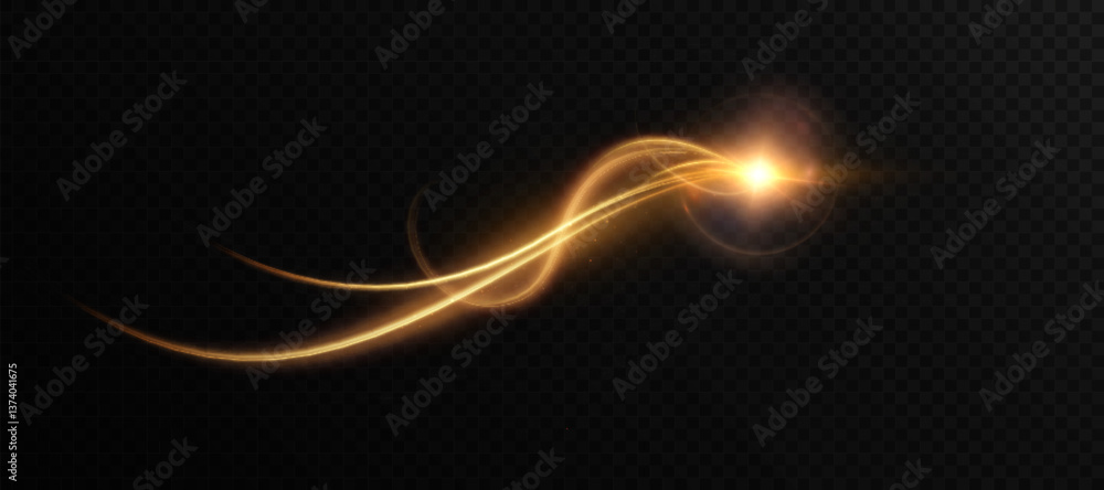 Poster golden magic trail bursting with light, curving like a spell through darkness. a glowing flow of enc