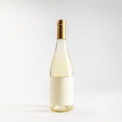 Mockup of transparent white grenache wine bottle, luminous, on white background with copyspace, 750 ml, real photo
