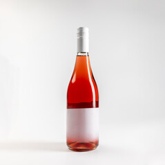 Mockup of transparent bottle of trempranillo rose wine, on white background with copyspace, 750 ml, real photo
