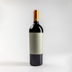 Mockup of classic bottle of red wine garnacha, on white background with copyspace, 750 ml, real photo