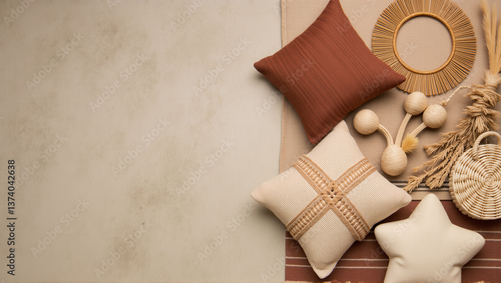 Poster a collection of pillows and a star are displayed on a table. the pillows are of different sizes and 