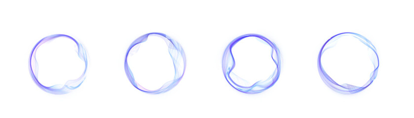 Collection of glowing blue circular wave frames with fluid shapes and light transparency on white background. Perfect for modern interfaces, sci-fi visuals, or abstract design elements. © Valeriia