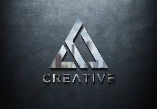 Glossy Metal Logo Mockup on Concrete Surface