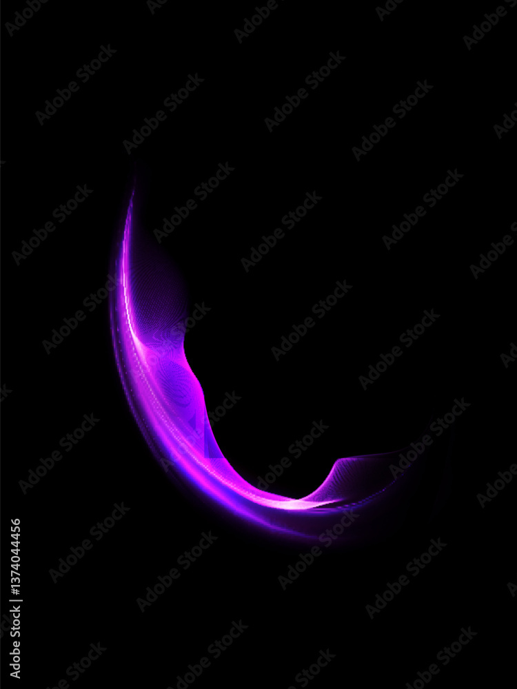 Poster purple arc magic glows with shining stream, spell and magic effect. vector in motion creates a feeli