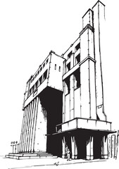 Brutal style building. Hand drawn vector illustration	