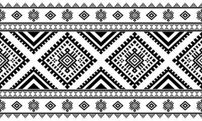 Ancient echoes Aztec geometric seamless pattern southwest Navajo Native American tribal ethnic black and white for textile printing