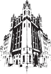 Brutal style building. Hand drawn vector illustration	