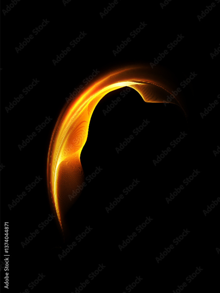 Fototapete golden arc of magic glows with shining stream, spell and magic effect. vector in motion creates a fe