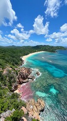 Pink Beach Seychelles Aerial View.