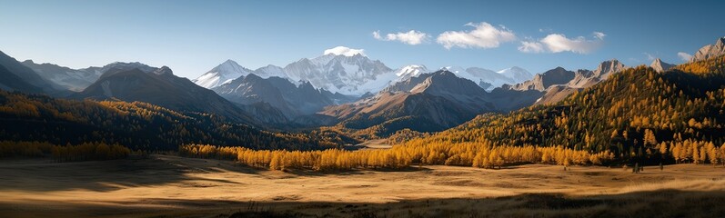 Panoramic shot of autumn rocky mountains breathtaking nature view