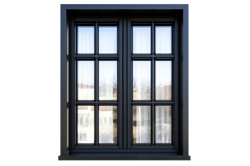 black modern window frame isolated on white or transparent png