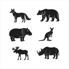 set of wildlife animals silhouettes