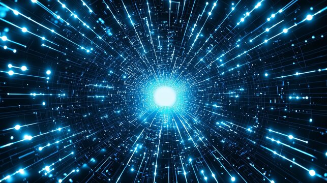 Design projects often incorporate a blue futuristic hexagon glow background, which is achieved through render technology