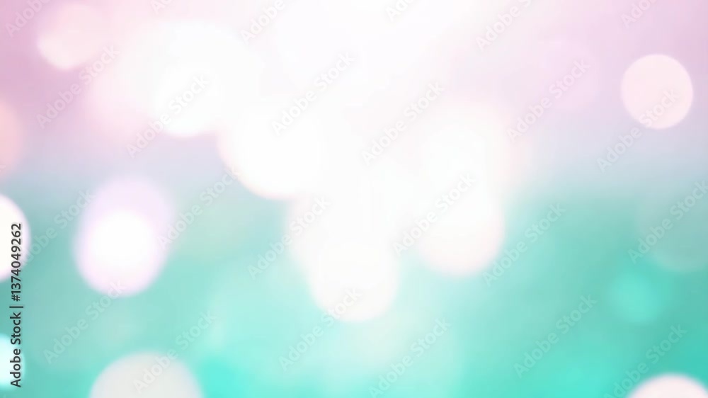 Poster a blue and white background with a green object in the middle. the object is blurry and has a shiny 