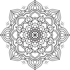 Symmetrical Mandala Line Art for Coloring and Decoration