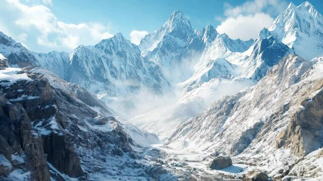 Icy snow mountain aerial