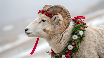 Decorated ram for the Muslim Feast of Sacrifice