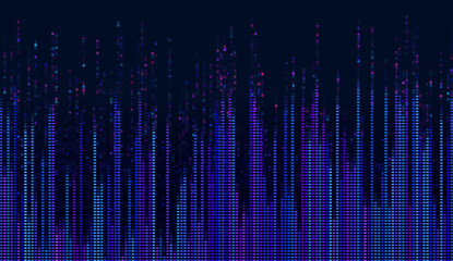 Digital equalizer design featuring a pixel grid for sound visualization. A vibrant and colorful pixel mosaic creates a dynamic, modern aesthetic for a cutting-edge tech vector illustration.