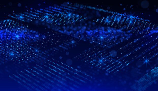 High-tech network grid with blue lines and dotted details. Dynamic 3D banner showcasing futuristic technology. Perfect for science events and innovative tech-based concepts